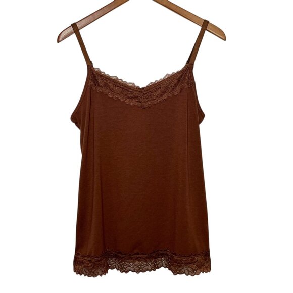 Cato Brown Lace Trim Cami Stretchy Undershirt Classic Capsule Lightweight 14/16W - Picture 1 of 8
